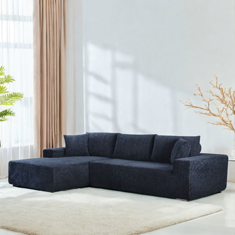 Canapé modulaire en mousse à mémoire de forme avec méridienne Ramiro Bonless, Orienté à gauche (vu de face), Blue Polyester