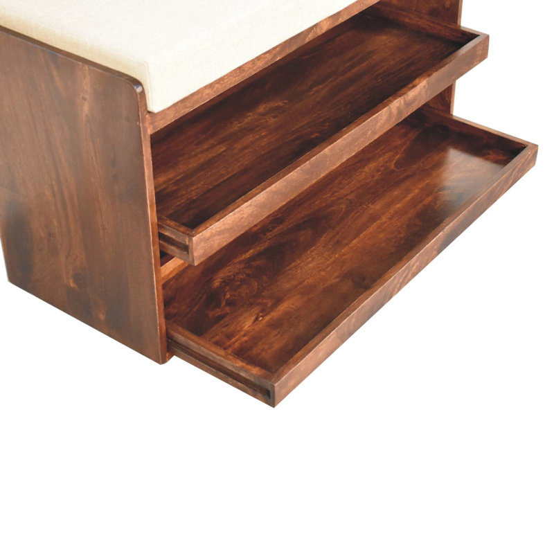Banc à chaussures coulissant en bois massif noyer de Californie et lin boue