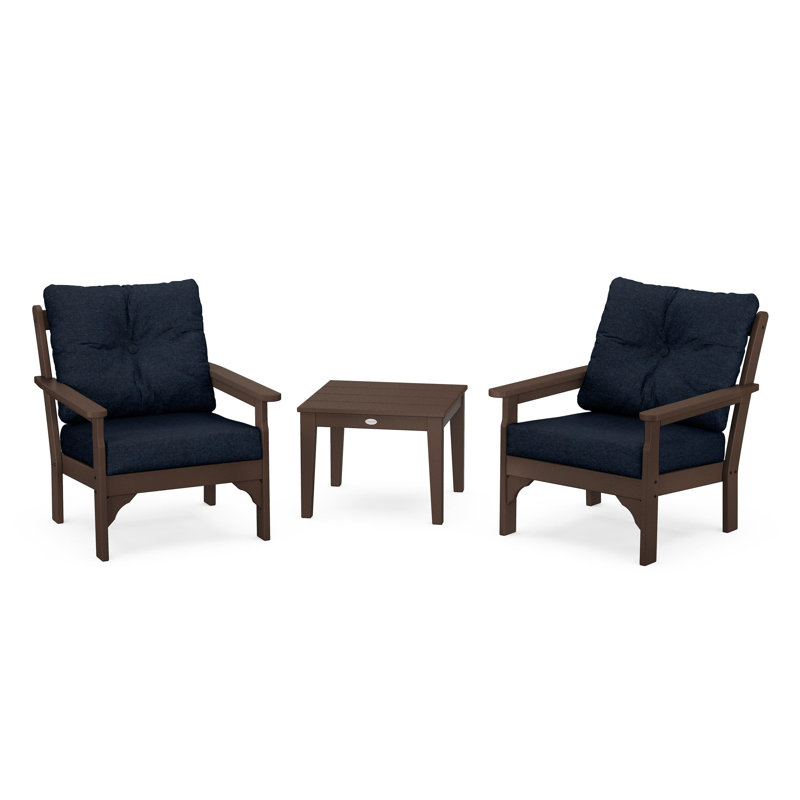 Vineyard 3-Piece Deep Seating Set, Mahogany, Marine Indigo