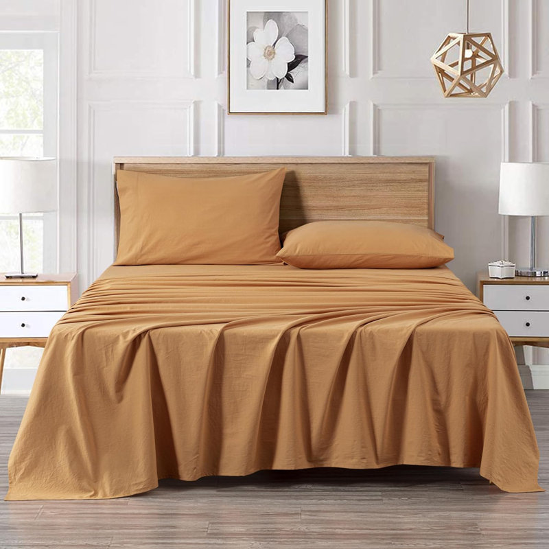 Nurit 100% Washed Cotton Sheet Set, King, Caramel