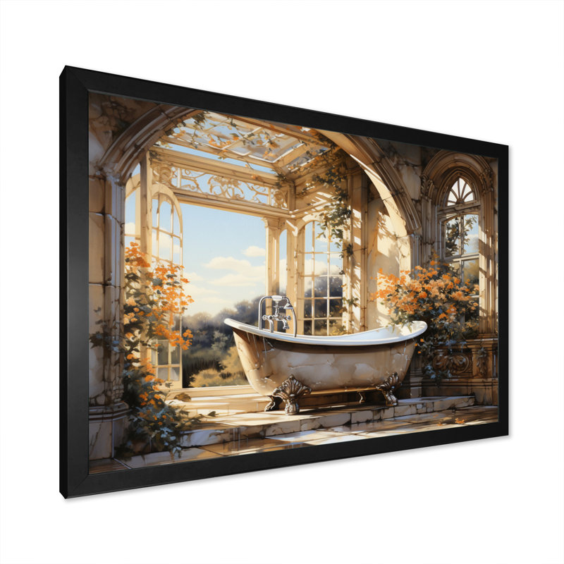Salle de bain Golden Luxe I - Art mural de salle de bain, H 30 po x l 40 po x P 1,5 po, Cadre simple noir