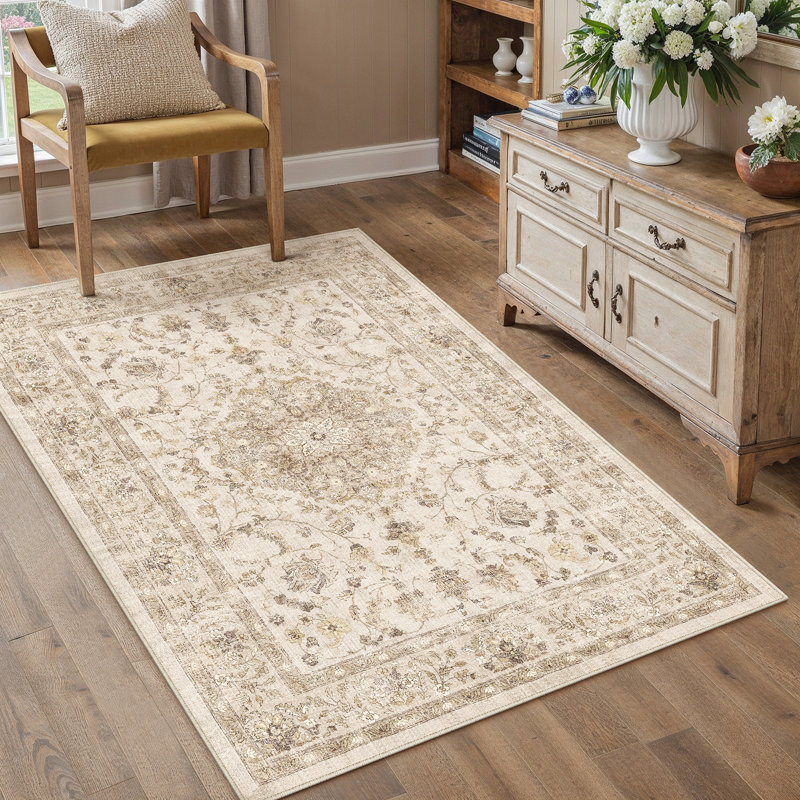 Vicky Oriental Washable Area Rug With Non-Slip Backing, Rectangle 3' x 5'