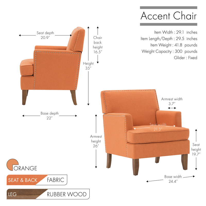 Chaise d'appoint rembourrée en tissu avec pieds en bois d'hévéa Yalonda, Mélange de polyester orange