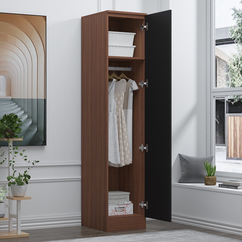 Osbourne Plain 1 Door Wardrobe, Walnut/Gloss Black