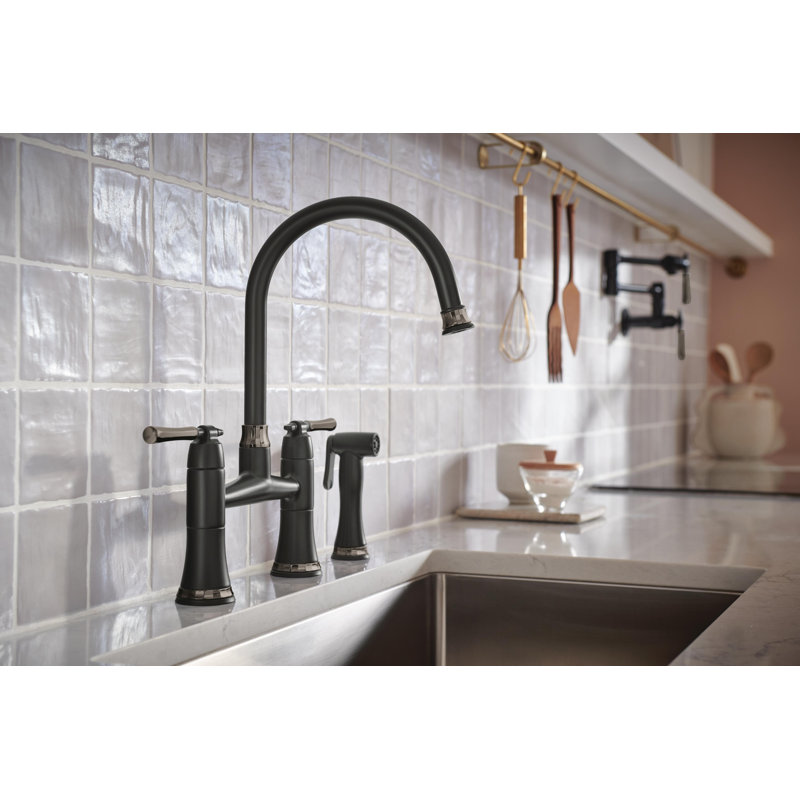 Bridge Kitchen Faucet With Side Spray, Luxe Steel