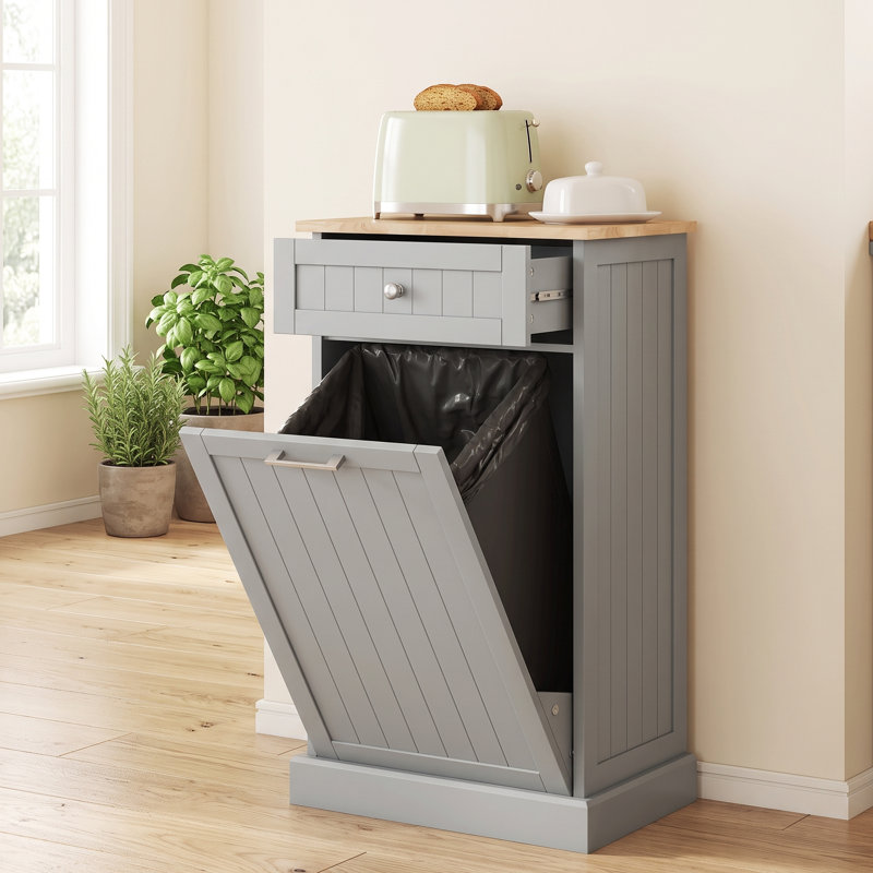 Armoire à poubelle inclinable 10 gallons, armoire à poubelle cachée en bois avec tiroir Stoarge pour salle à manger, cuisine