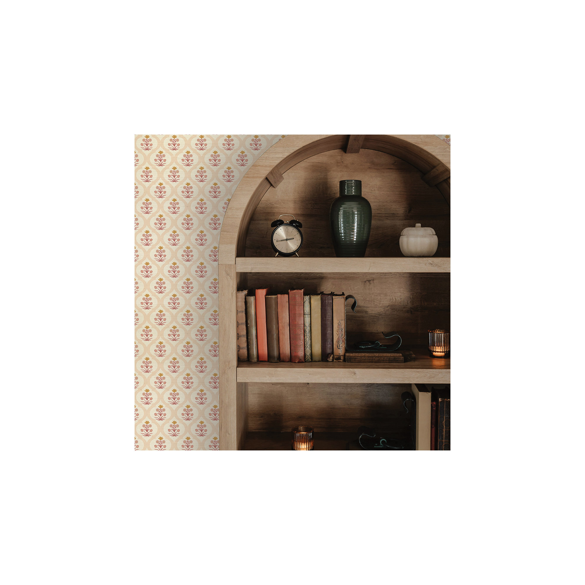 Ogee Garden Printed Authentic Grasscloth Wallpaper, Beige