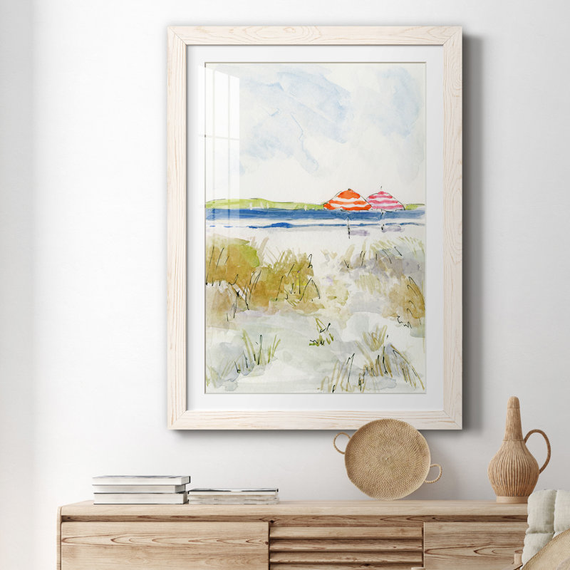 S Croquis de plage II - peinture encadrée, Cadre blanc, H 37,5 po x l 27,5 po x P 1,5 po
