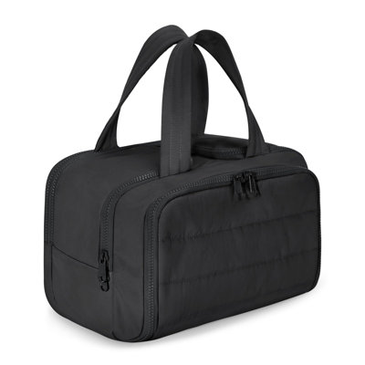 Trousse de toilette de voyage, grande trousse de voyage grande ouverte légère, organisateur de trousse de maquillage cosmétique avec poignée, articles essentiels, articles de toilette, noir