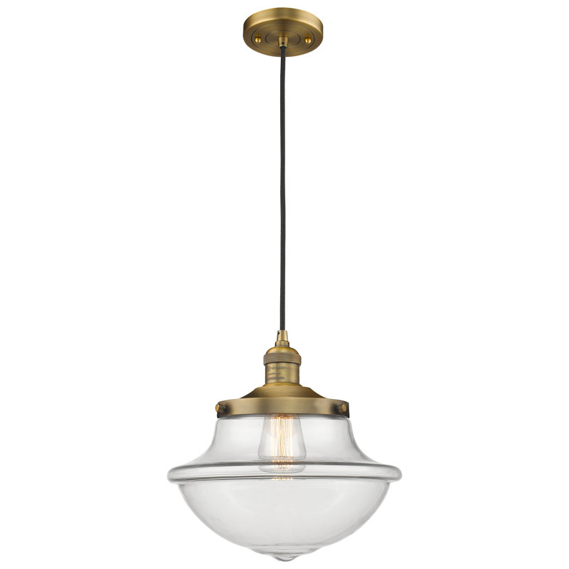 Luminaire suspendu simple à 1 lumière Baptiste, Ampoule non incluse, Transparent, Laiton brossé