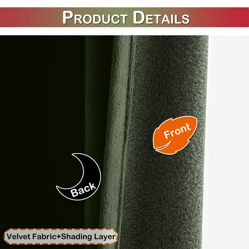 Lauier Velvet Room Darkening Curtain Pair, 52" W x 120" L, Green/Red
