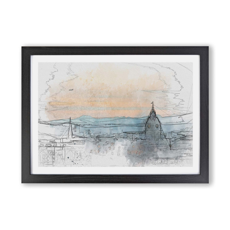 Edinburgh Skyline in Scotland - Framed Print, Black, 45cm H x 63cm W x 2cm D
