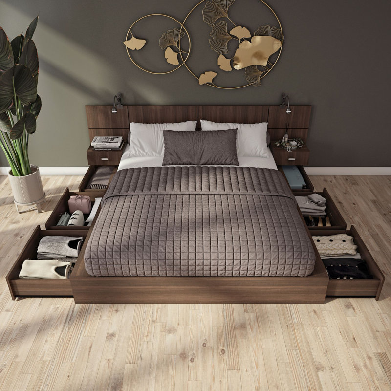 Delta Collection 6-Drawer Captain’s Storage Bed – Platform Bed with Headboard & 2 Nightstands – No Box Spring Required