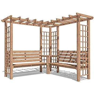 Dunster House Wooden Corner Pergola Arch with Bench, Trellis and Mini Table Gerlinde