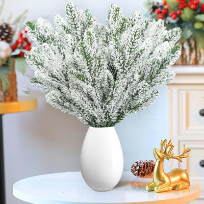 Christmas Artificial Pine Branches, Faux Snowy Pine Stems For Christmas Tree Decorations, Xmas Greenery Pine Picks For DIY Xmas Garland Wreath Gifts Decor (30 Pcs)