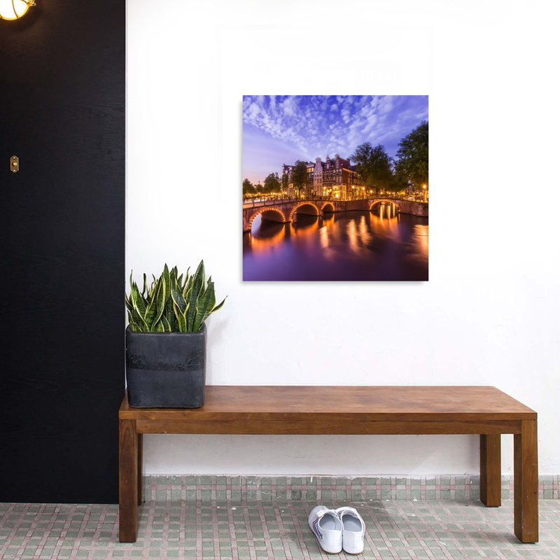 «Illuminated Amsterdam Canals Romantic Vibrant Abstract Architecture City», reproduction d'art murale, H 32 po x l 32 po