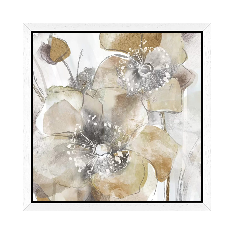 Taupe Spring Poppy Ii by Maria Donovan - Wrapped Canvas Painting, White Framed, 45.72 cm H x 45.72 cm W