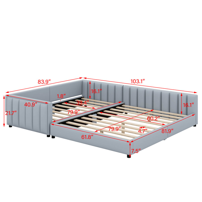 Lit plateforme tapissier grand et simple TG, Gris