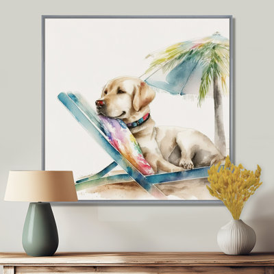 Dog On Chair At The Beach I - Dog Canvas Prints