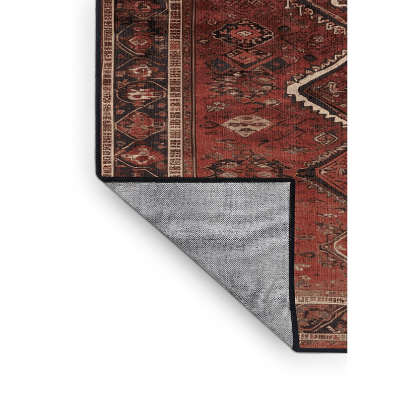 Machine Washable Persian Black Area Rug, Round 5'