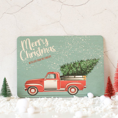 Key Personalised Christmas Card, Wooden Retro Car