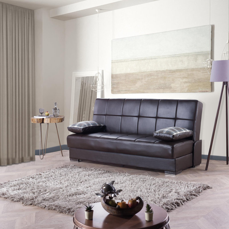 Canapé-lit double en similicuir avec rangement Daiyna, Similicuir brun, H 37,8 po x l 42,1 po x P 74,8 po