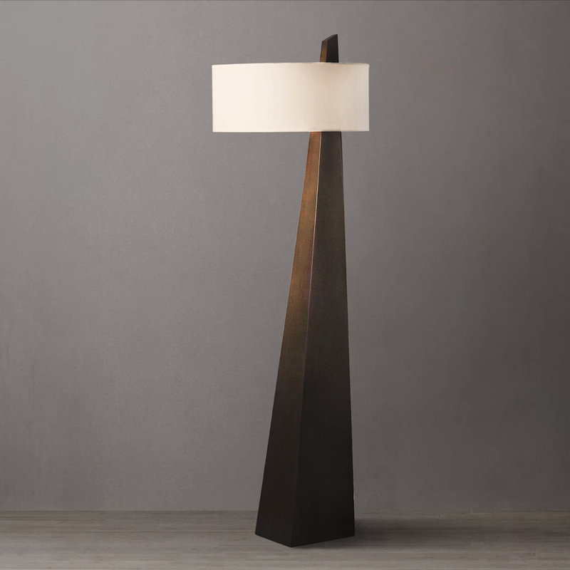Obelisk Floor Lamp - 63", Chestnut Wood, White Cotton-Linen Shade, Walnut Wood