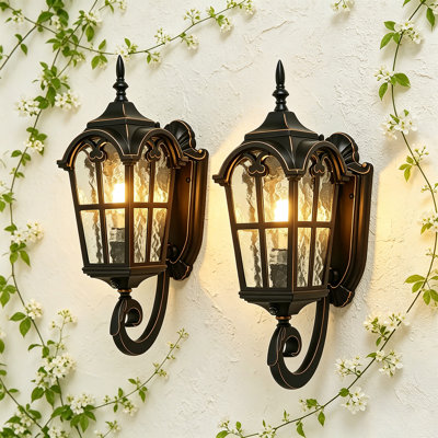 2 Pack 16.54" Retro Outdoor Wall Light with Gold Trim