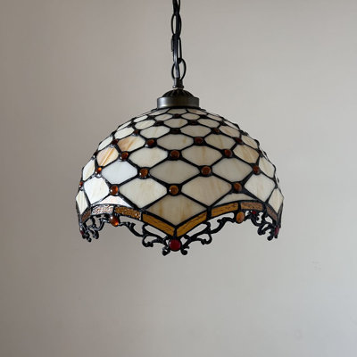 Tiffany Pendant Lighting Plug in Beige Stained Glass Crystal Beans LED Bulb Included 12”W*12”D*60”H