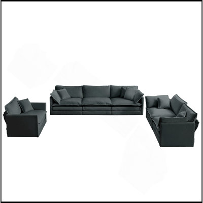 Modern Sofa Couch, 3 Piece Set Extra Deep Seat Sectional Sofa for Living Room, Oversized Sofa, 3 Seat Sofa, Loveseat and Single Sofa, White Chenille