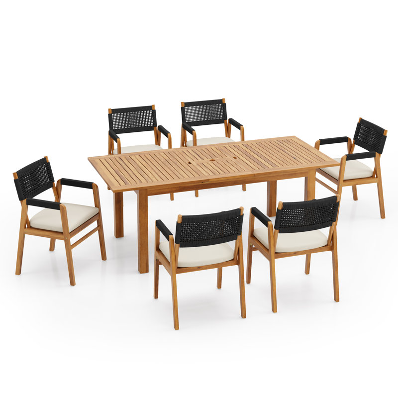 Ensemble de salle à manger extensible 7 pièces Hysen, Noir/naturel