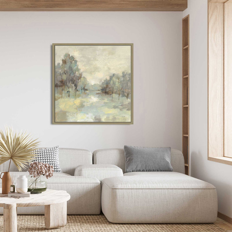 «Scenic Treescape» par Silvia Vassileva - Peinture, L 21,5 po x H 21,5 po, Encadrement brun