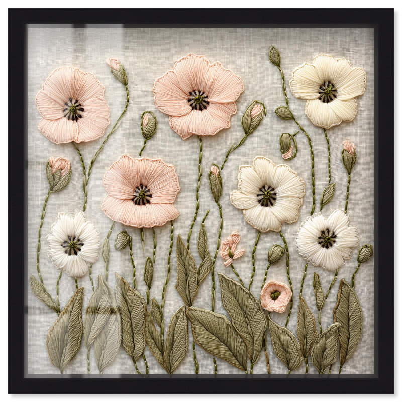 «Stitched Serenity I Shadowbox Print Farmhouse Decor» par Art Remedy, H 13 po x l 13 po, Noir