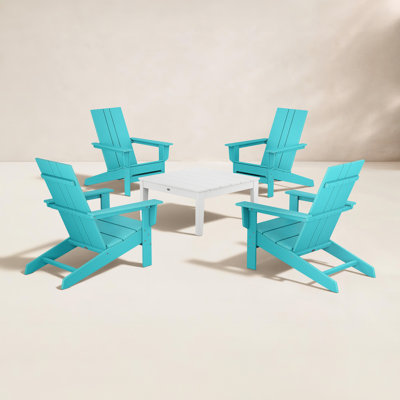 POLYWOOD® x 4-Person Adirondack Patio Seating Group with Newport Chat Table