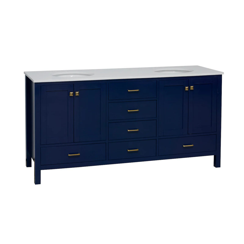 Claudett 72'' Double Bathroom Vanity with Top, Royal Blue, Engineered White