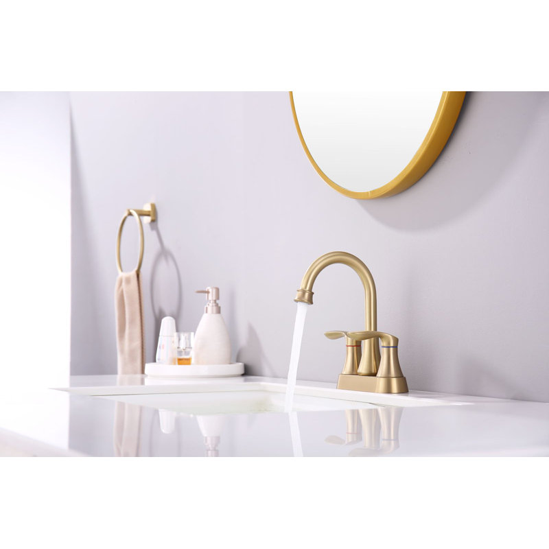 4 Inch 2-Handle 360° High Arc Swivel  Bathroom Faucet with Pop-up Drain & Supply Hoses, Gold