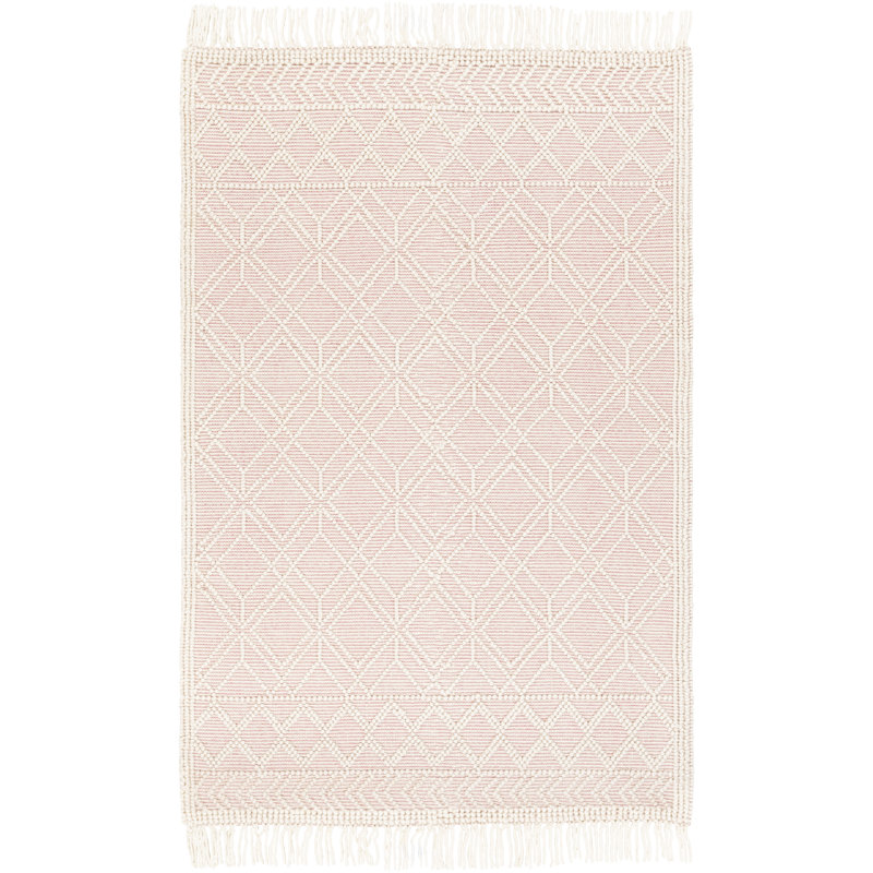 Tapis rose en laine tissé à plat à la main Benda, Rectangle 8 pi x 10 pi