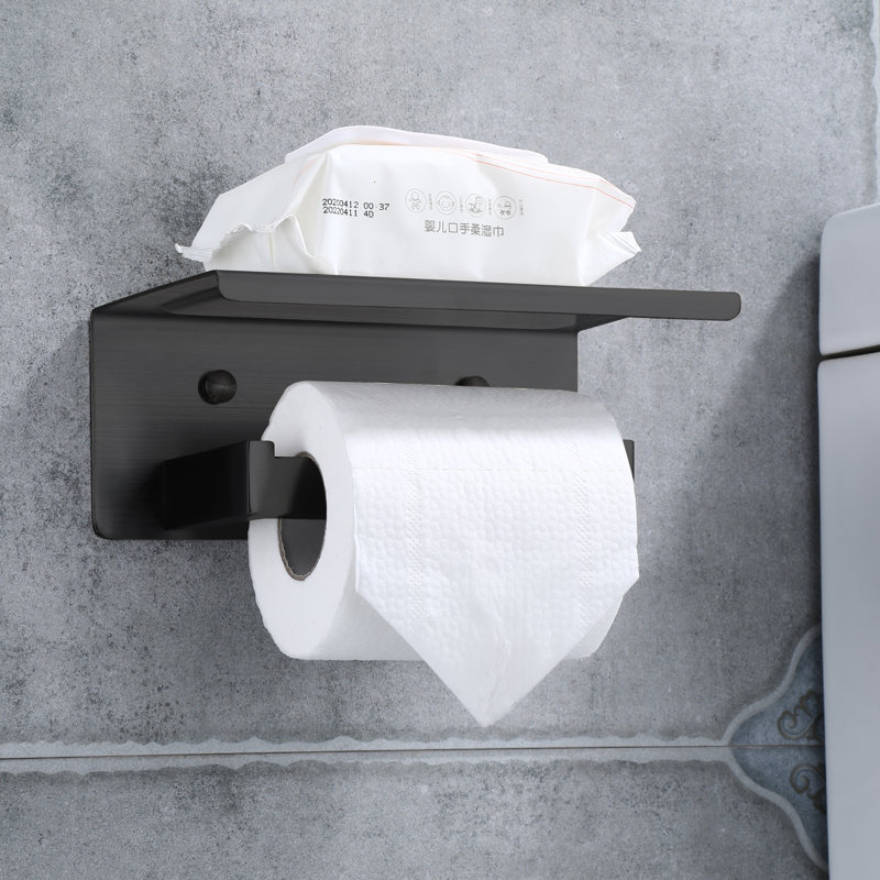 Porte-papier hygiénique mural en acier inoxydable avec tablette, Noir mat
