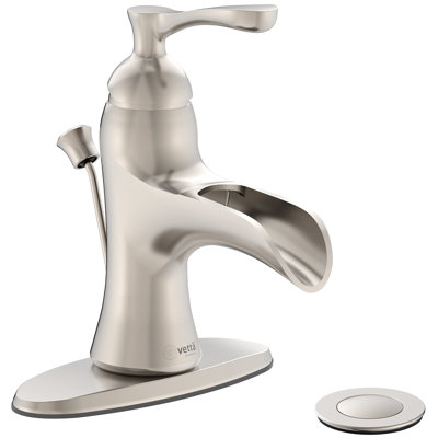 Robinet de salle de bain à poignée simple pour évier à cascade basse à 1 ou 3 trous avec ensemble de drain Lift-and-Pul pour barres, meubles-lavabos