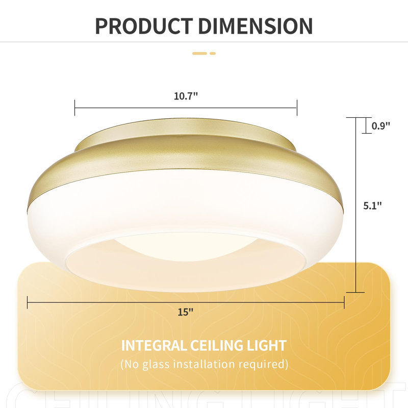 Mariyon LED Flush Mount, 5.1" H x 15" W x 15" D, Gold