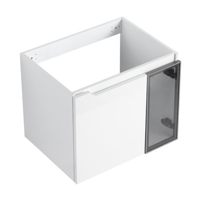 Ensemble de meuble-lavabo mural 24 po, 2 portes à fermeture douce, structure blanche brillante, 1/2 porte en verre gris, fabrication en contreplaqué, emballé dans le lit, évier non inclus, addition sophistiquée de 24 po à fermeture en douceur