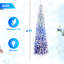 Arbre de Noël à flocons de 7 pi avec 3 lumières DEL blanc chaud, 725 pointes, branches articulées, conception mince et support en métal - arbre pré-éclairé étroit-1193449946