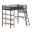 Lit mezzanine simple avec poste de travail en métal à 3 tablettes en noir mat, construction verticale, bureau intégré et panneaux en filet pour l'esthétique, lit noir, 3 tablettes ouvertes, poste de travail, espace, chambre double