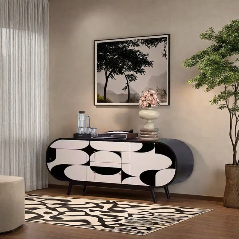 Walnut Frame Sideboard with Large Storage Space, Black