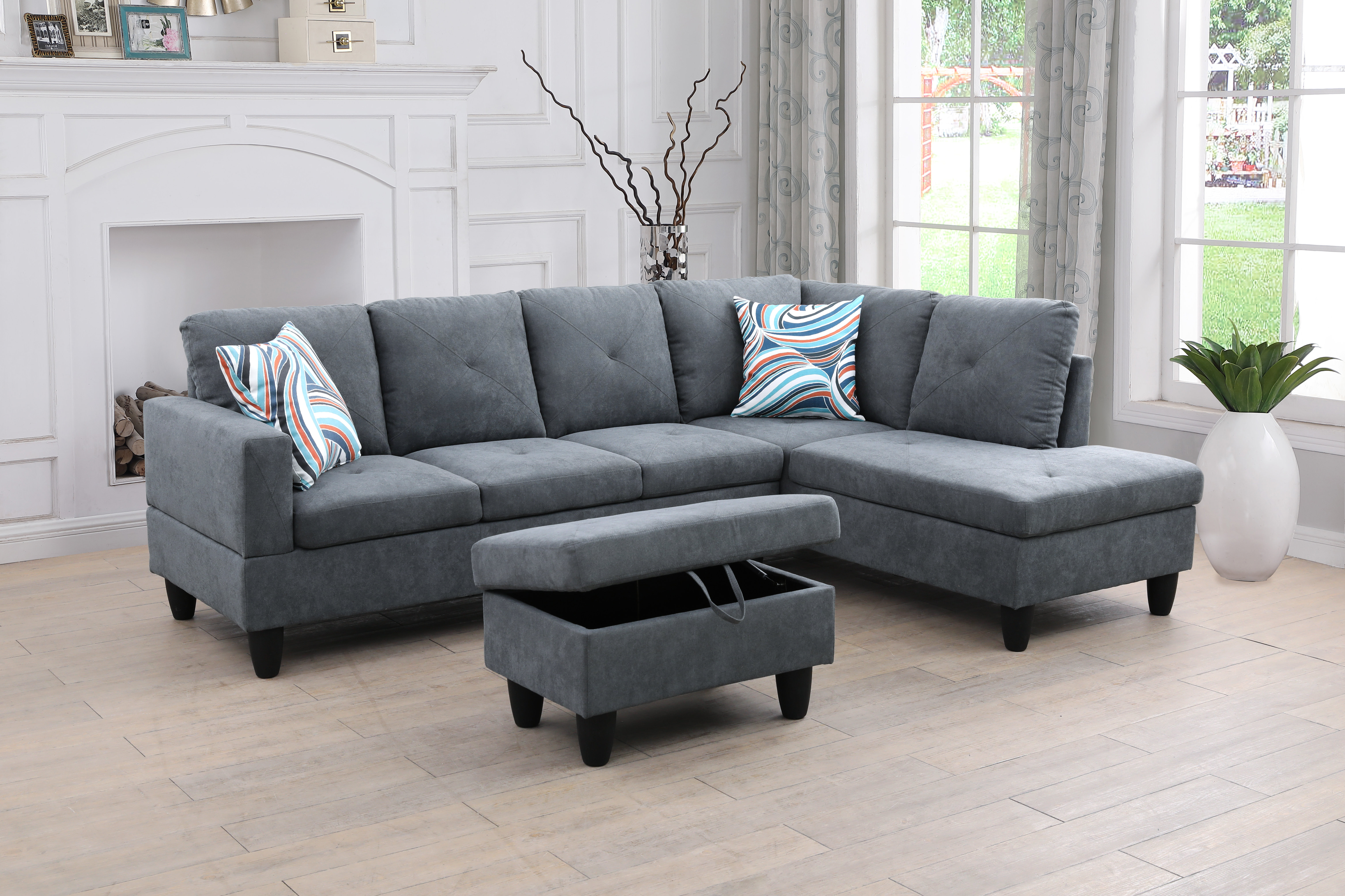 Ebern Designs Evelyngrace 97" Wide Sofa & Chaise with Ottoman & Reviews | Wayfair
