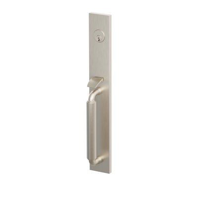 Ensemble de pinces d'entrée Emtek SELECT, F13, à mortaiser pleine longueur, entraxe de 2-3/4 po, tige extérieure en forme de R, poignée lisse ; poignée intérieure Hercules, laiton satiné, pour gaucher