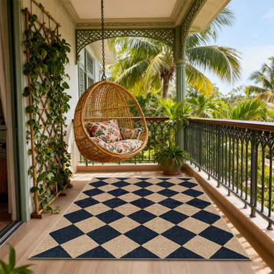 Checkered Jute Rug Machine Washable Checkered Pattern Rug Minimalist and Stylish Perfect for Bedrooms, Living Rooms, and Hallways