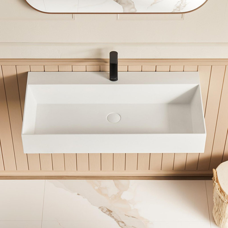 Lavabo vasque rectangulaire uni à surface solide avec trou pour robinet