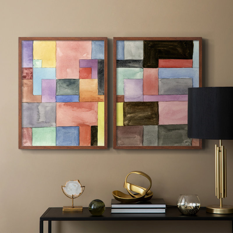Primary Blocks I-Premium Framed Print -Ready to Hang - No Nails Required - No Nails Required, 15" H x 24" W, Walnut