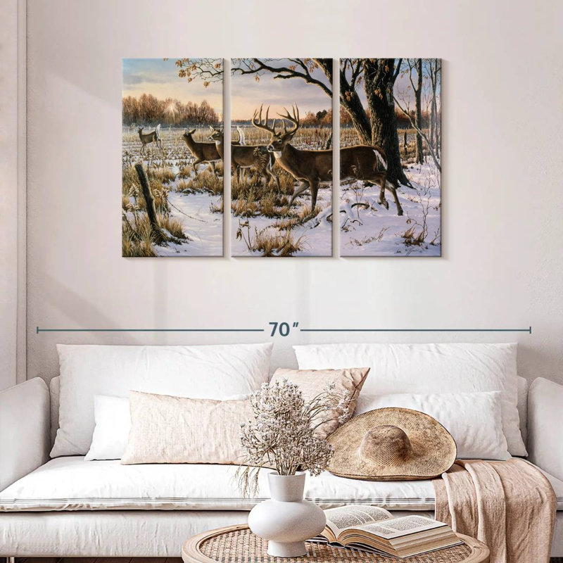 Brampt Cautious Crossing - Whitetails, 28" H x 45" W